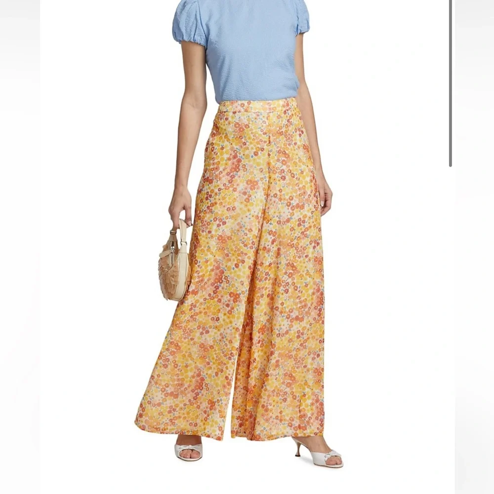 NWT STAUD yellow floral chiffon Flowy pants - Picture 3 of 12